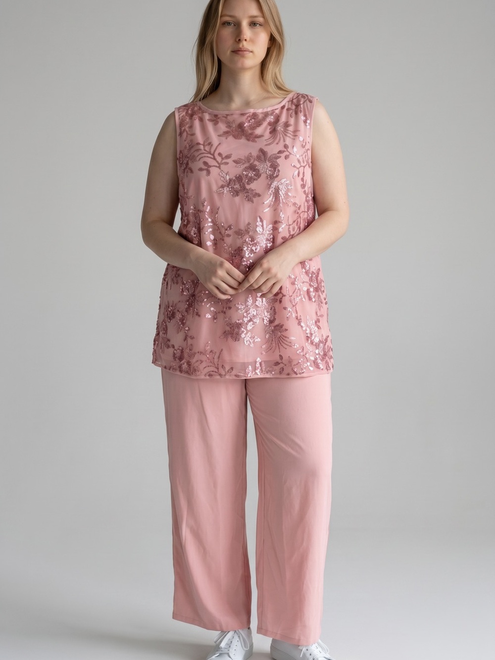 Embellished Dusty Rose Sleeveless Top & Pants Set